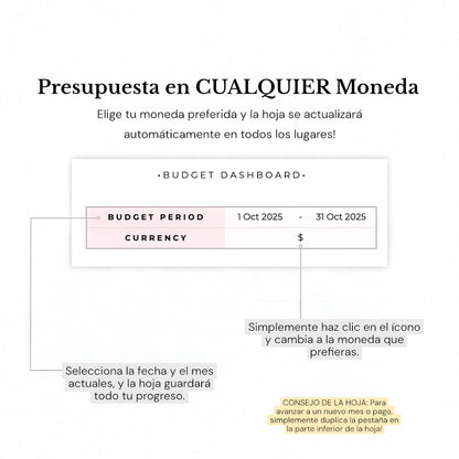 Budgetoro™ Planificador de presupuesto para Excel y Google Sheets (todas las monedas)