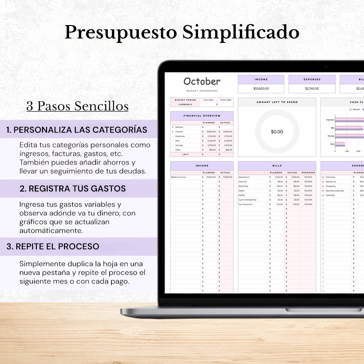 Budgetoro™ Planificador de presupuesto para Excel y Google Sheets (todas las monedas)