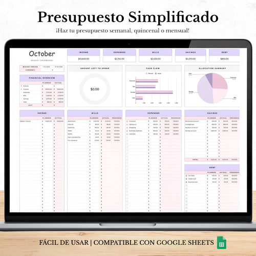 Budgetoro™ Planificador de presupuesto para Excel y Google Sheets (todas las monedas)